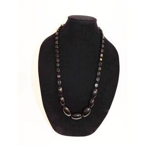 Ail .925 Black Gemstone Heavy Beaded Necklace 31inch‎
